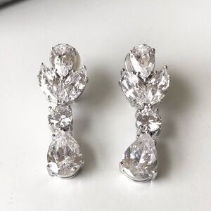 Silver Chandelier Dangle Clip On Earrings